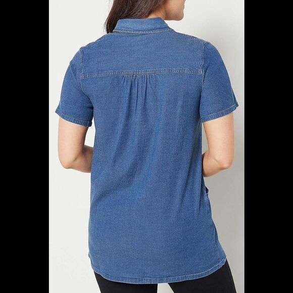 Denim & Co. Petite TENCEL Button Front Tunic with Pockets Dark Wash - Regular - Picture 2 of 2